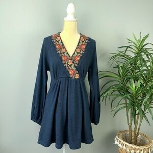 Joy Joy Pleated Embroidered Knit Dress